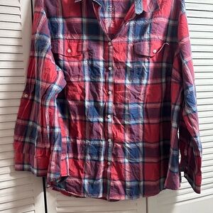 St. John's Bay Red and Blue Plaid Button Down Shirt
